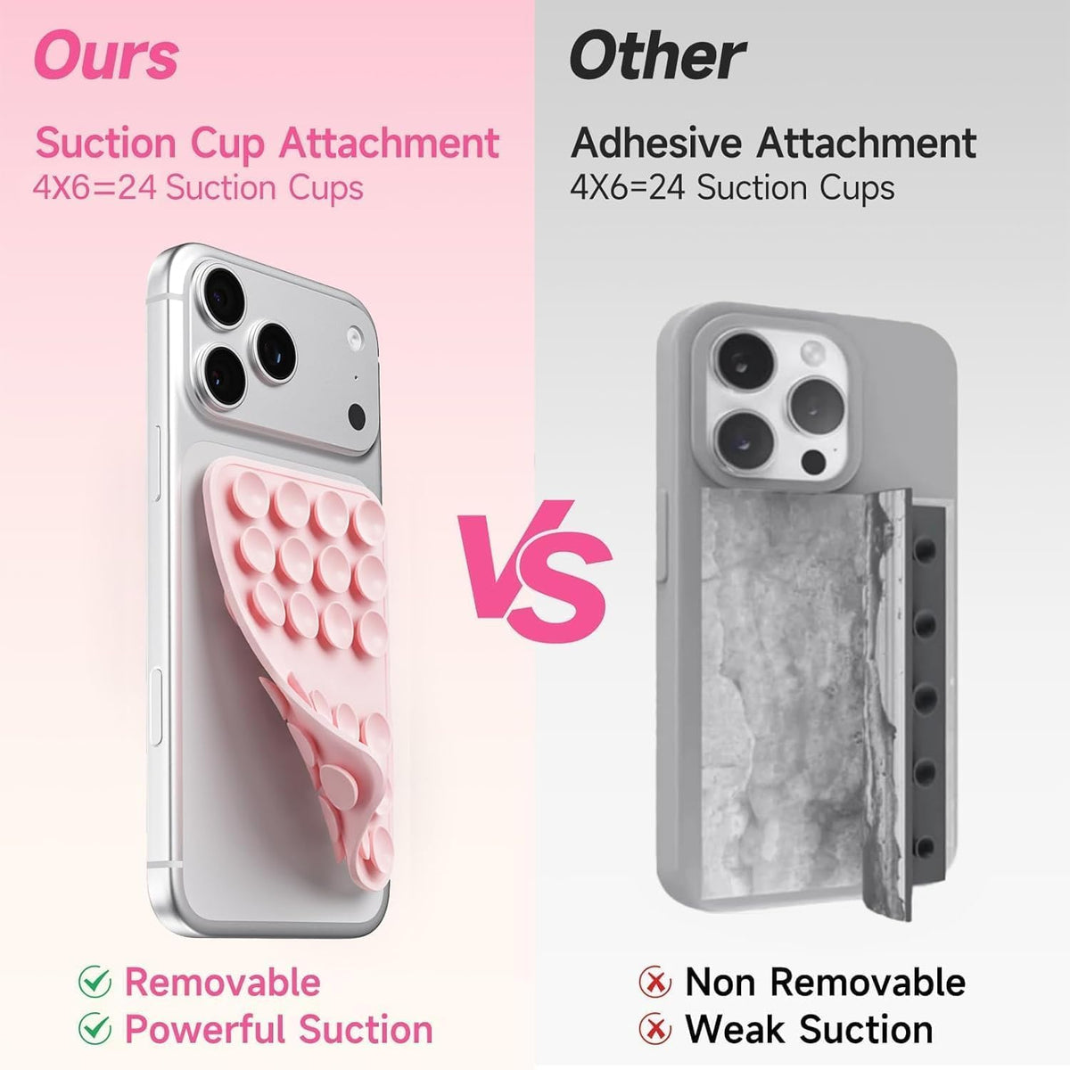 Upgraded Double Sided Silicone Suction Phone Case Detachable Mount, White