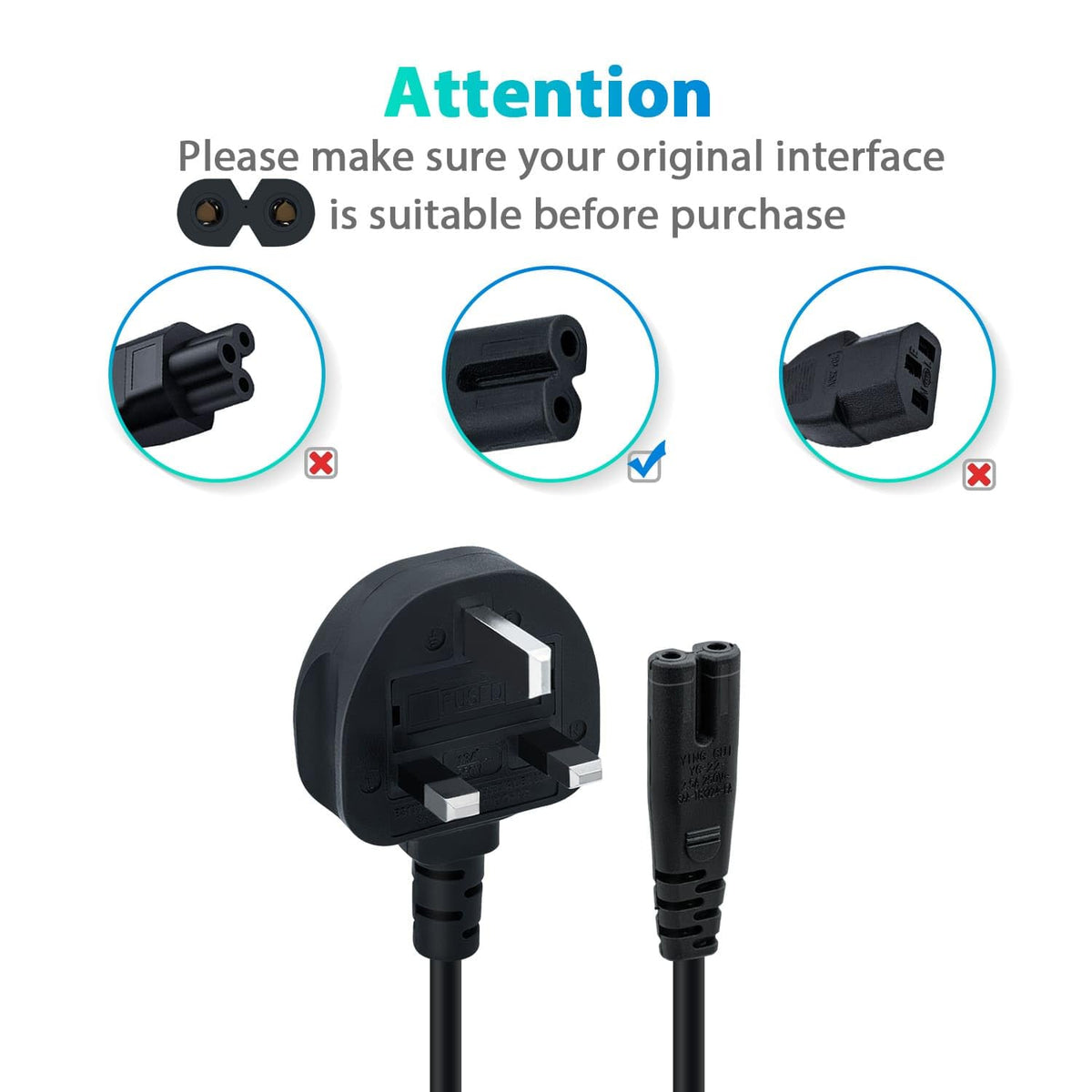 Mcbazel Power Cable for PS5/PS4/PS3, UK Figure-8 Replacement Lead, 1.8 m