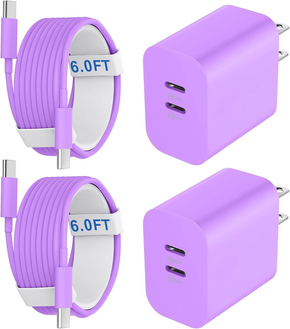20W Dual Port USB C Fast Charger Block with 6.6FT Long USB C to C Charging Cable for Phone 17 16 15/16 15 Plus/17 16 15 Pro/17 16 15 Pro Max