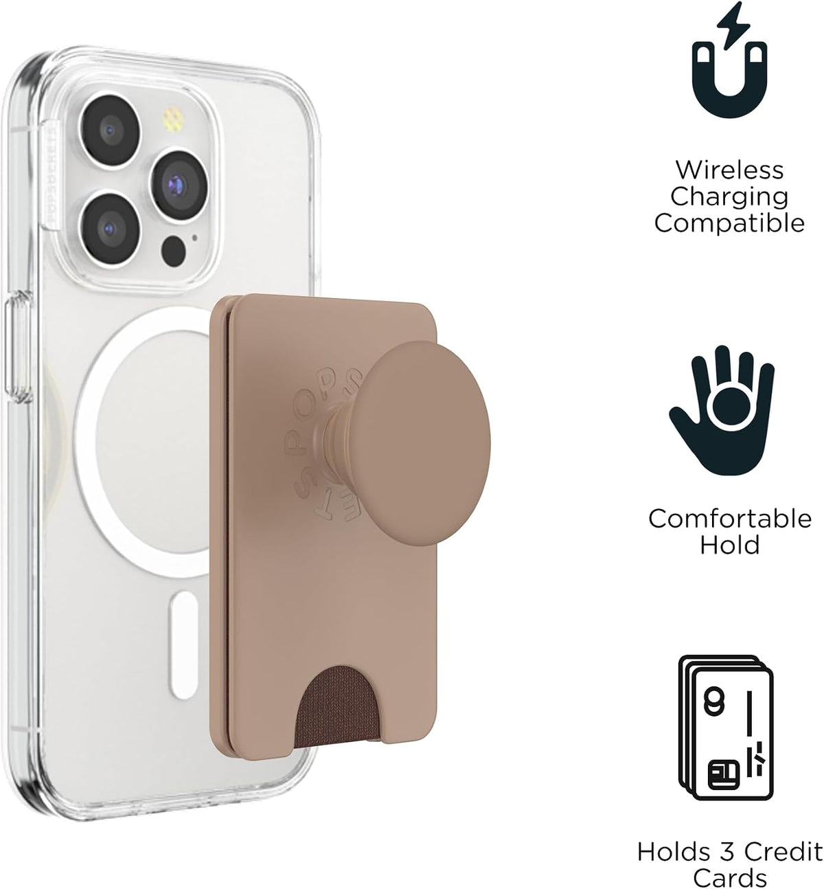 PopSockets Phone Wallet for MagSafe with Grip- Black