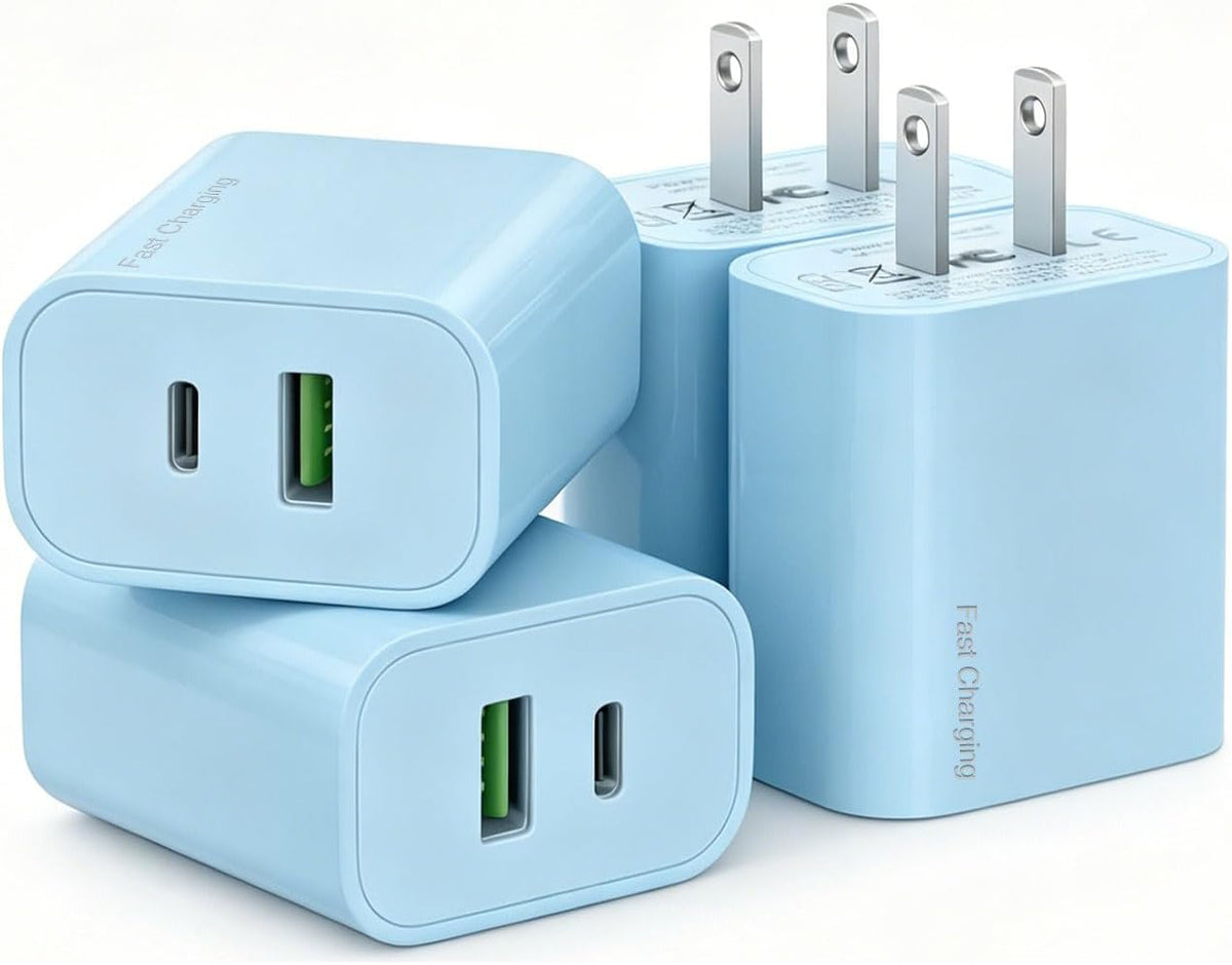 3 Pack USB C Charger Block,20W USB-C & USB-A Port Charger，for i Phone 17/16/15/14/13/12/11/X/8, i Pad and More