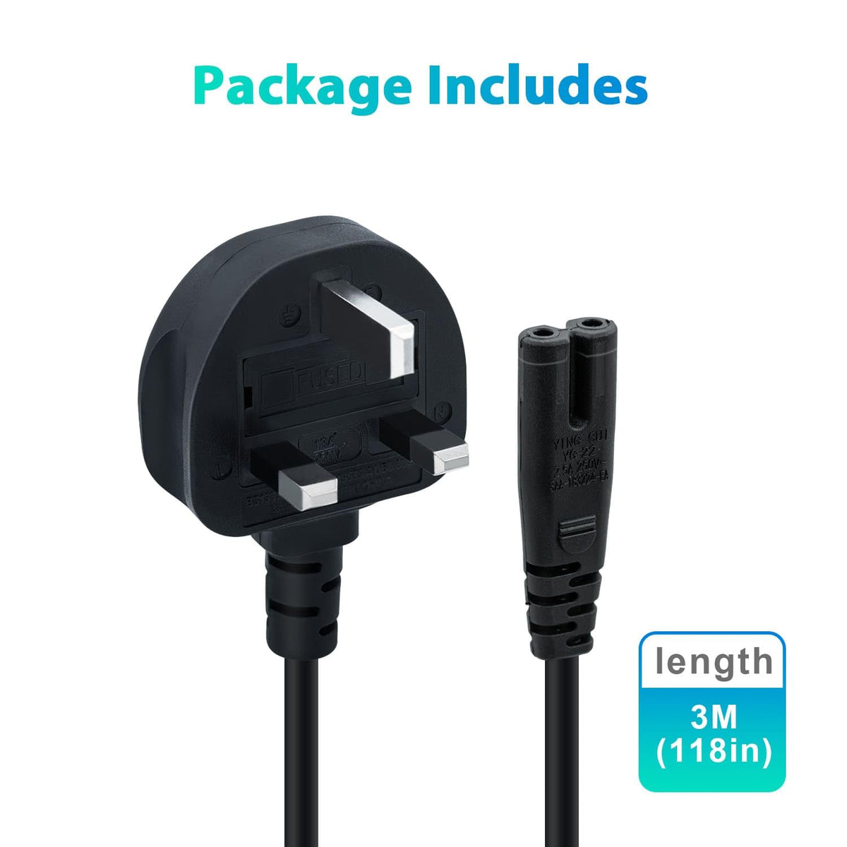 Mcbazel Power Cable for PS5/PS4/PS3, UK Figure-8 Replacement Lead, 1.8 m