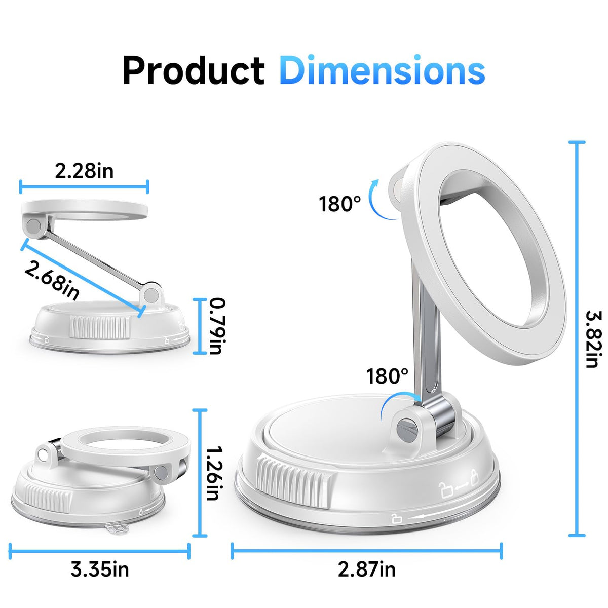 Compact Foldable Car Phone Holder for Magsafe [78+LBS Strongest Suction & 2400gf Strongest Magnetic] 360° Adjustable Car Phone Mount, Bedstand & Desk Mounts for iPhone 18-12 Pro Max (Carbon Fiber)