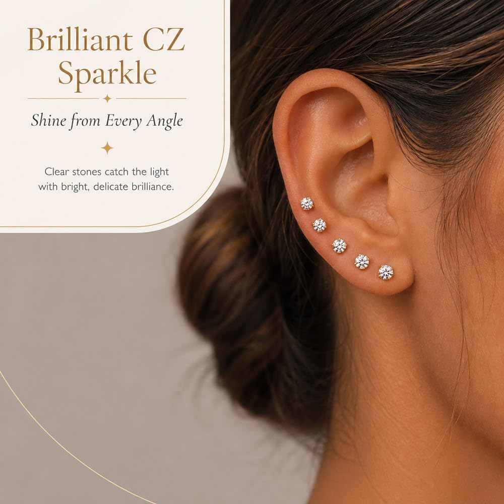 10 Pairs Small Stud Earrings for Women Hypoallergenic Multiple Piercings