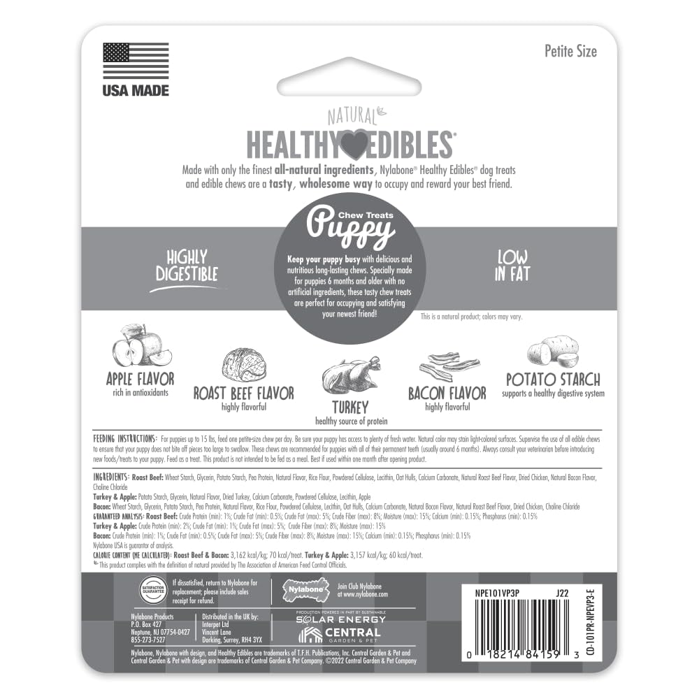 Nylabone Healthy Edibles Puppy Dog Treats Variety Pack, 3 Count