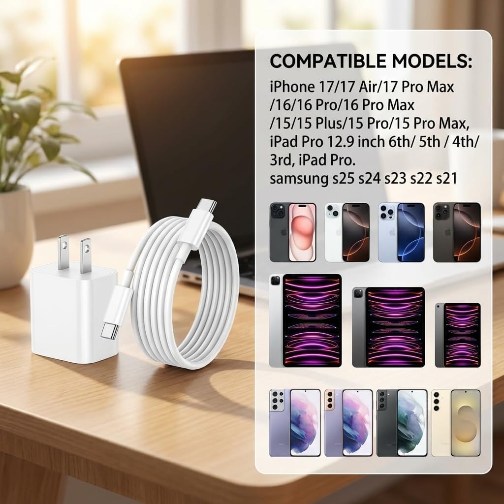 iPhone 18 17 16 15 Charger Fast Charging 2Pack Apple USB C Charger Block
