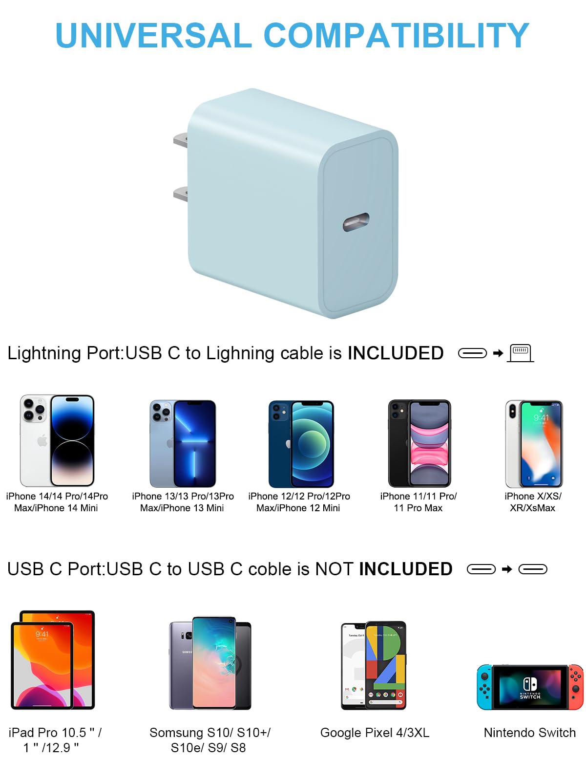iPhone 14 13 12 11 Super Fast Charger [2Pack] cargador 20W Rapid USB C Wall Charger Block with 6FT Fast Charging Cable Compatible with iPhone 14/13/12/11/Pro/Pro Max/Mini/Xs Max/XR/X, iPad - Black