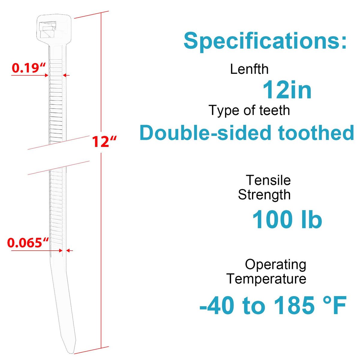 12 Inch Zip Ties Double Sided Toothed (Bulk 1000 Pack),100 LBS Tensile Strength Heavy Duty Cable Wire Ties With Self-Locking Adjustable More Durable Nylon Tie Wraps for Indoor Outdoor