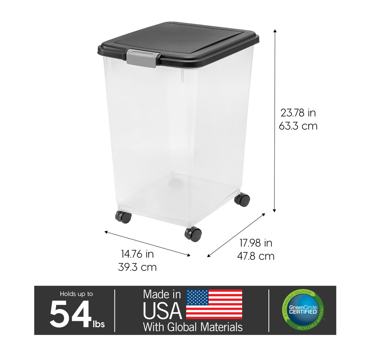 IRIS USA Dog Food Storage Container, Airtight, 30 lb Capacity, Wheels