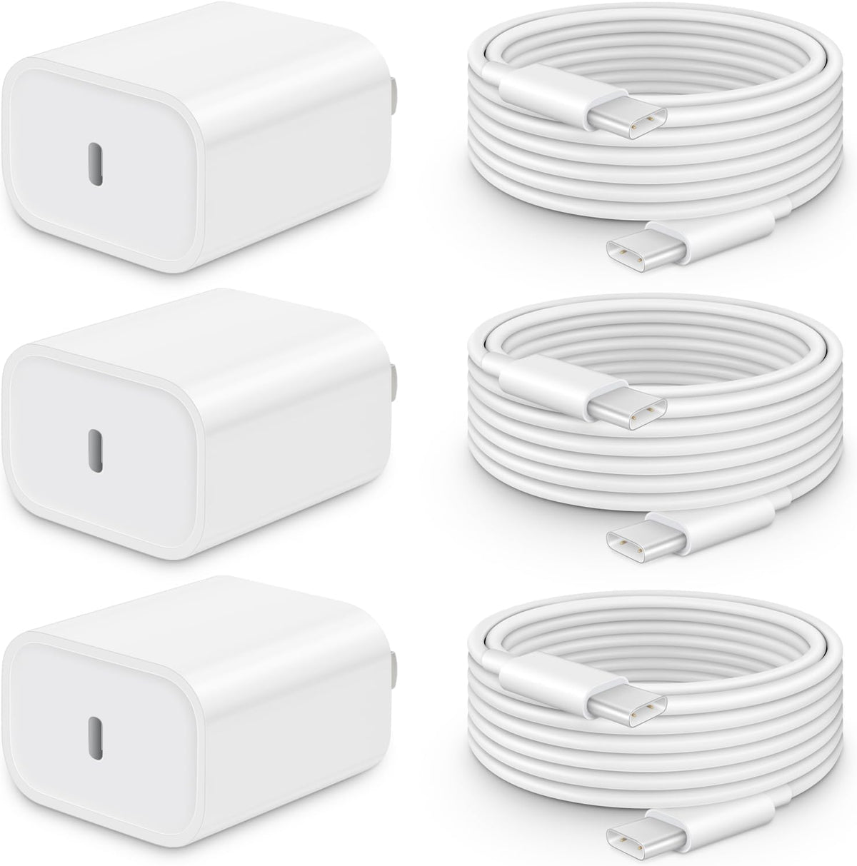 20W Fast Charger for iPhone 18/17/16/15 with 6FT Cable [3-Pack] - Black