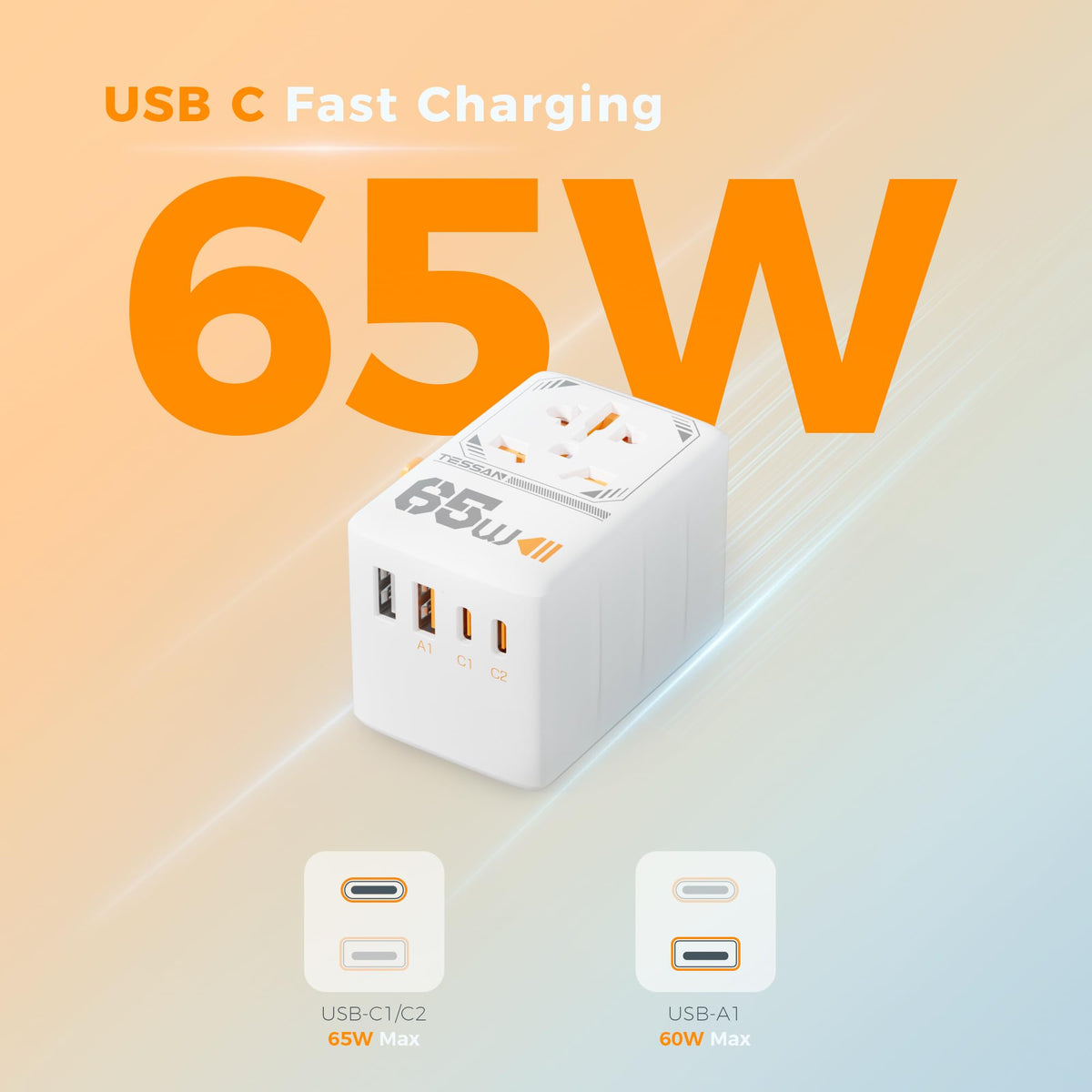 TESSAN Universal Travel Adapter Worldwide with 2 USB C for EU USA AU