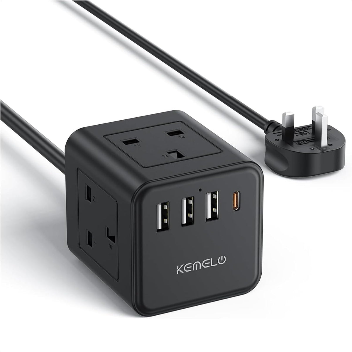 PD20W Cube Extension Lead with 4 USB Slots, Kemelo 4 Way (13A/3250W) Multi Plug Extension Cable with Child Safety UK Desktop Power Extension Socket,1.5M Extension Cords for Home Dorm Office