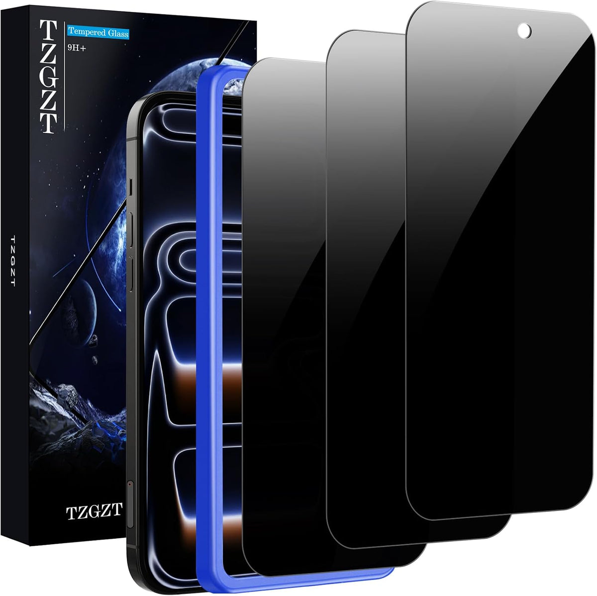 TZGZT 3 Pack Privacy Screen Protectors for iPhone Duo, Tempered Glass