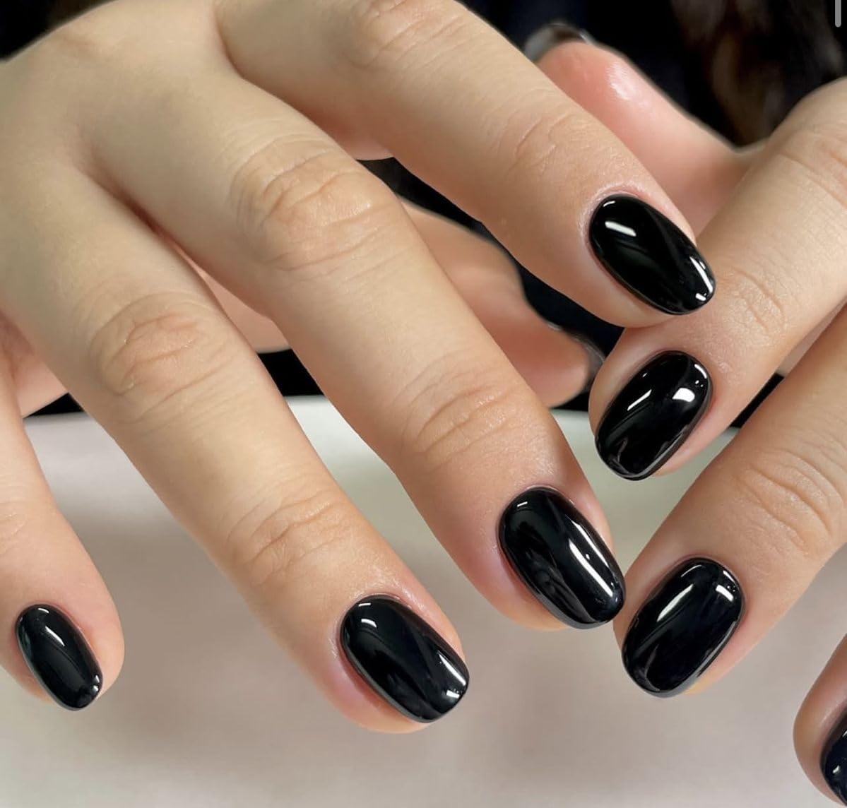Modelones Black Press on Nails Short, Halloween Oval Fall Fake Nails