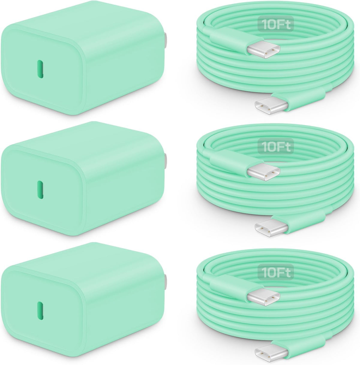 20W Fast Charger for iPhone 18/17/16/15 with 6FT Cable [3-Pack] - Black