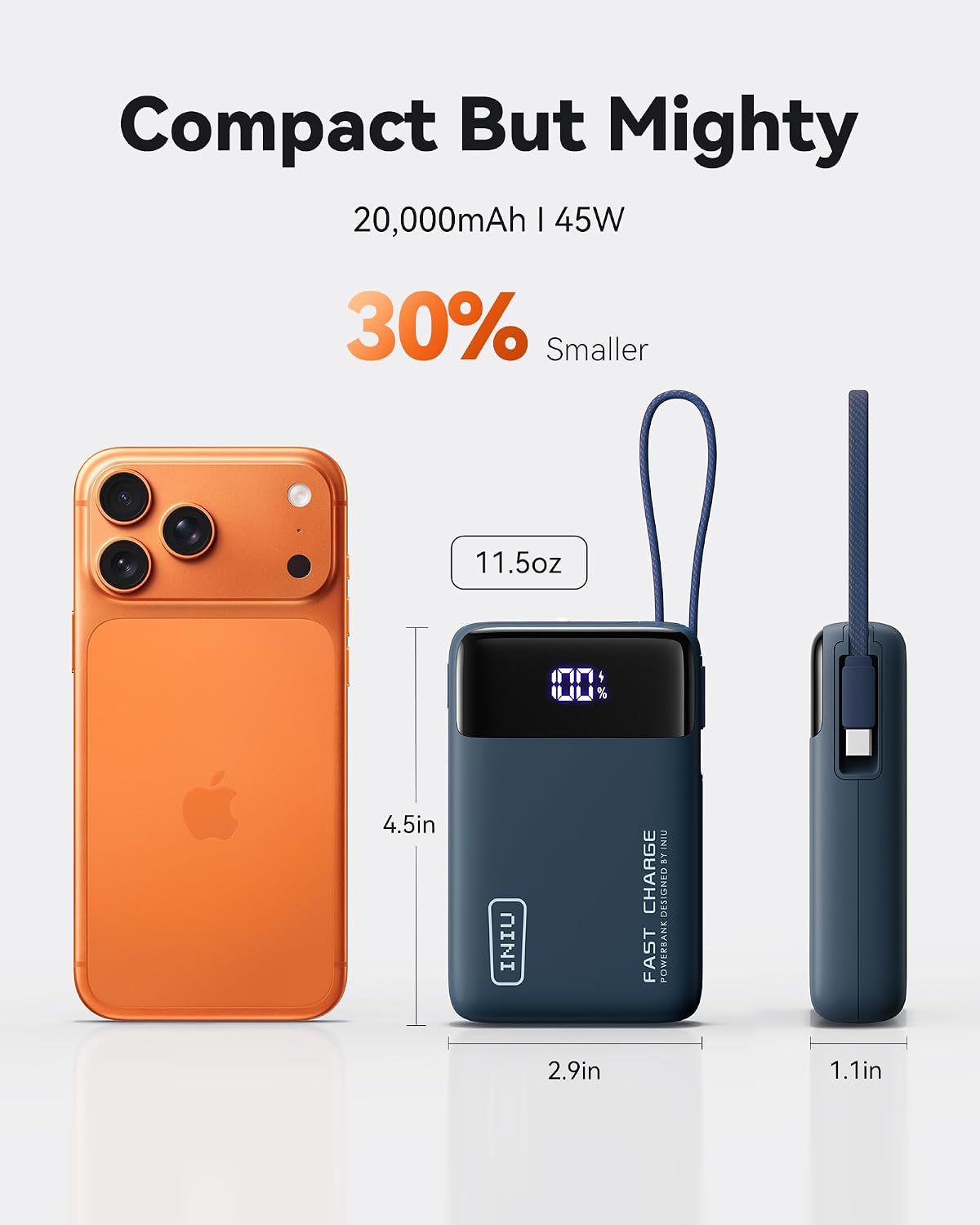 INIU Portable Charger, Smaller 45W Fast Charging Power Bank, 10000mAh Black