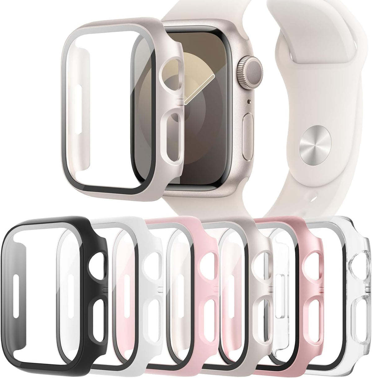 6-Pack Case with Screen Protector for Apple Watch Series 9/8/7 41mm
