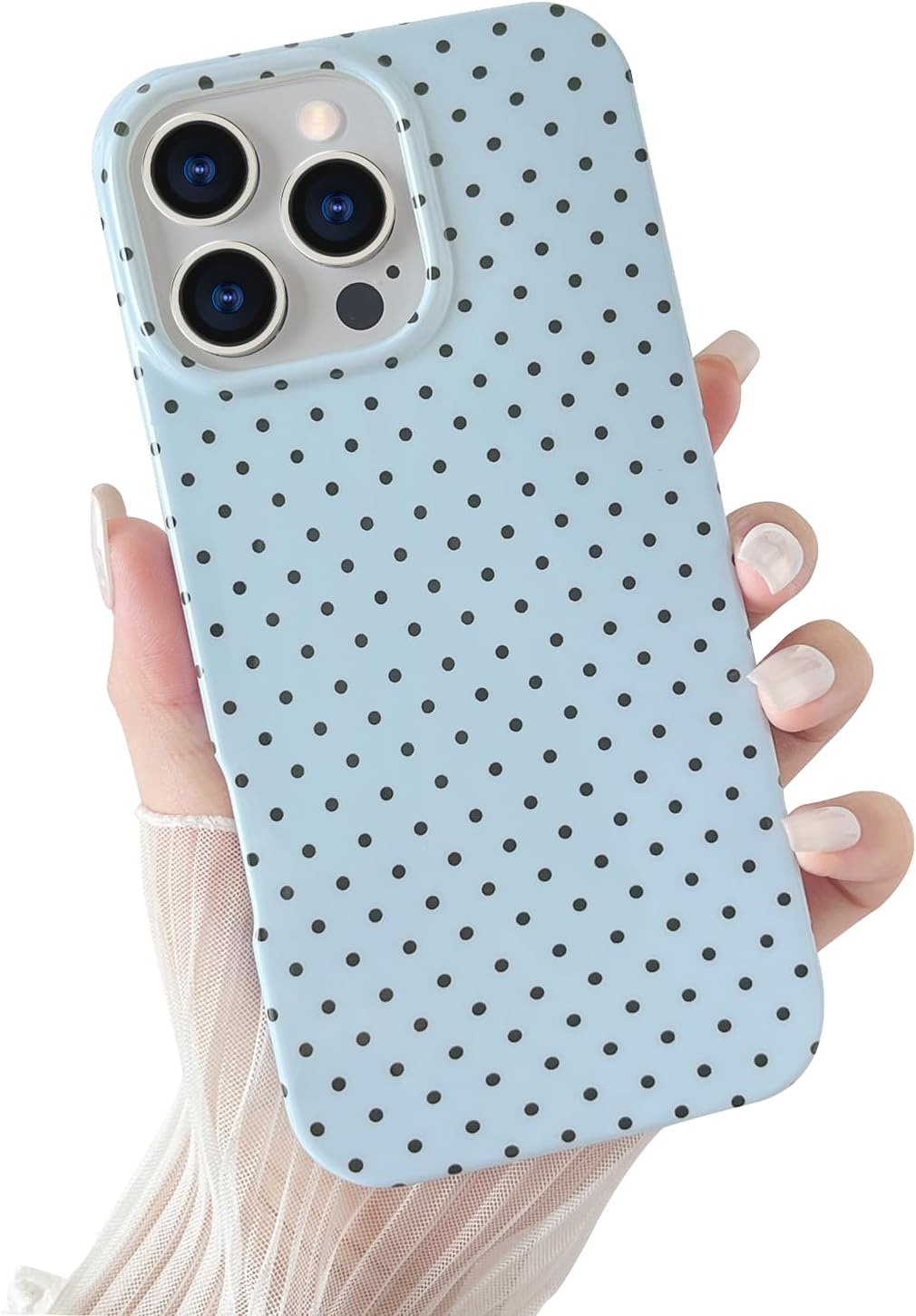 Yeddabox for iPhone 15 Case Cute Polka Dot Phone Case Soft TPU Slim Shockproof Phone Cover for Women Girls, Blue