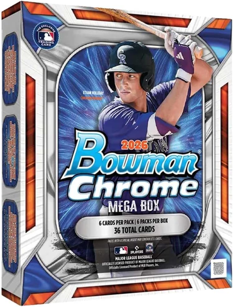 2026 Topps Bowman Chrome Baseball Trading Card Mega Box – 6 Packs, 6 Cards Per Pack – 36 Cards