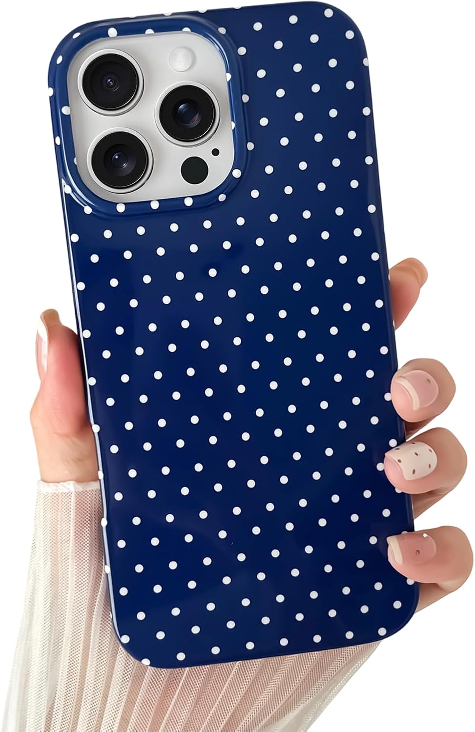 Yeddabox for iPhone 15 Case Cute Polka Dot Phone Case Soft TPU Slim Shockproof Phone Cover for Women Girls, Blue