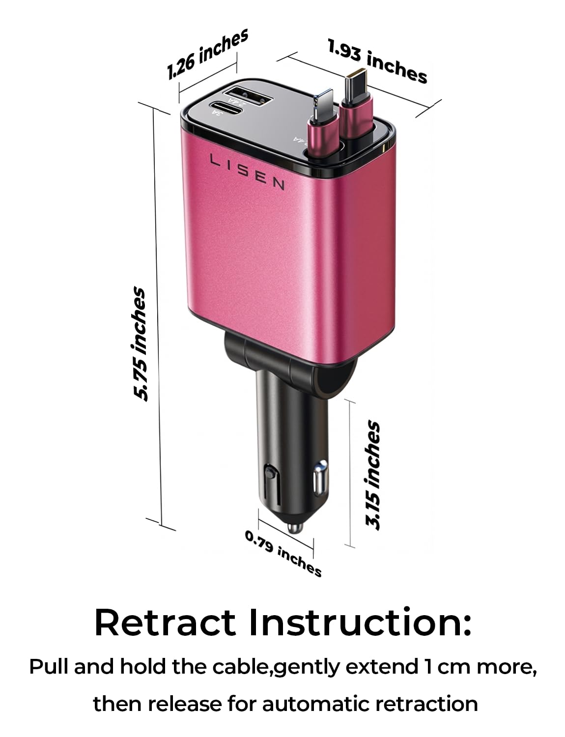 LISEN Retractable Car Charger, 84W Car Adapter USB C Fast Charger, 2 Pack