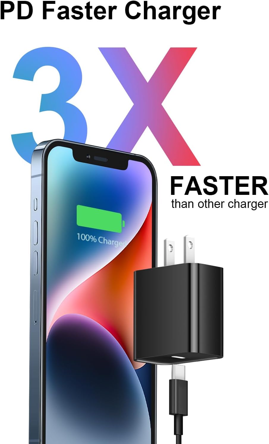 iPhone 14 13 12 11 Super Fast Charger [2Pack] cargador 20W Rapid USB C Wall Charger Block with 6FT Fast Charging Cable Compatible with iPhone 14/13/12/11/Pro/Pro Max/Mini/Xs Max/XR/X, iPad - Black