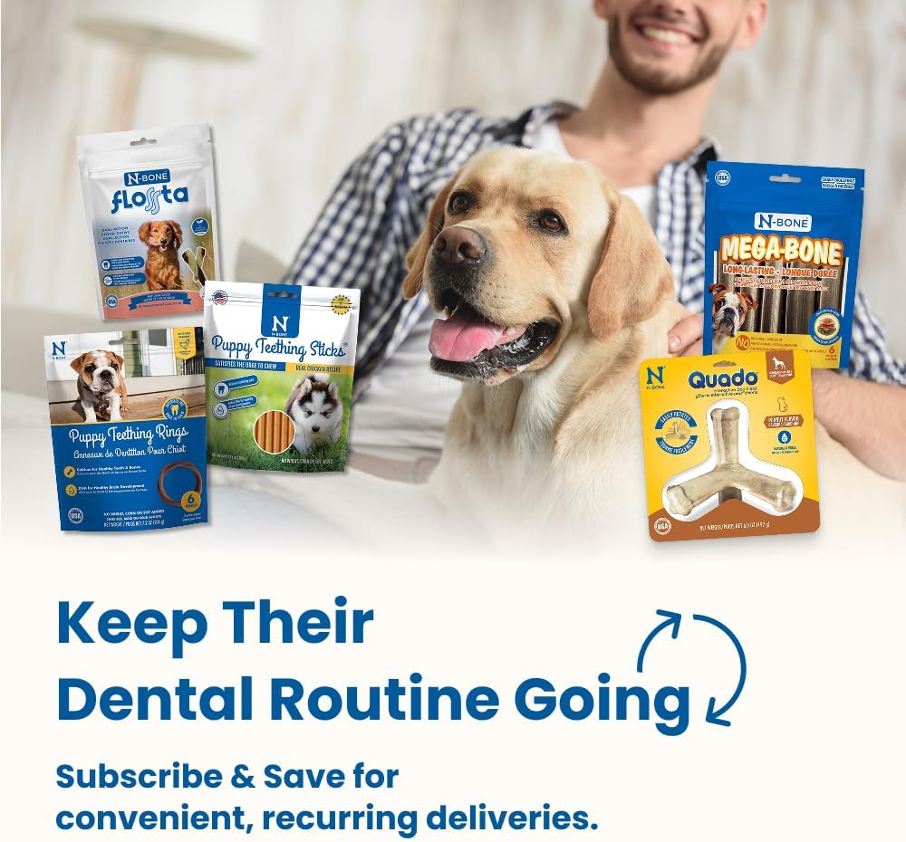 N-Bone Puppy Teething Sticks, Peanut Butter Flavor, Natural Puppy Chew Sticks & Teething Treats, SQF Certified, Made with Rice Flour for Easy Digestion, Calcium Enriched (3.7oz)