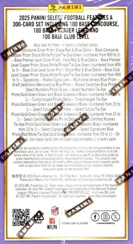 2025 Panini SELECT Football Series Sealed 24 Card Blaster Box Featuring 3 BLASTER EXCLUSIVE Red and Blue Shock Parallel Cards PLUS