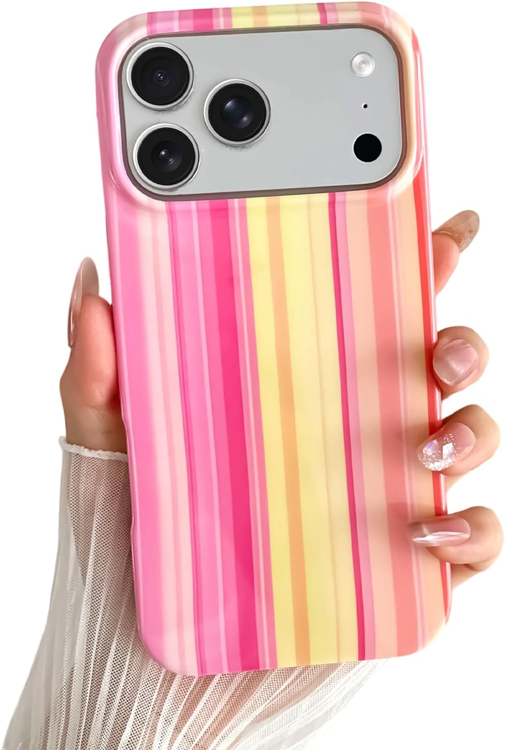 Yeddabox for iPhone 17 Pro Max Case Cute Striped Phone Case Soft TPU Slim Shockproof Phone Cover for Women Girls, Pink