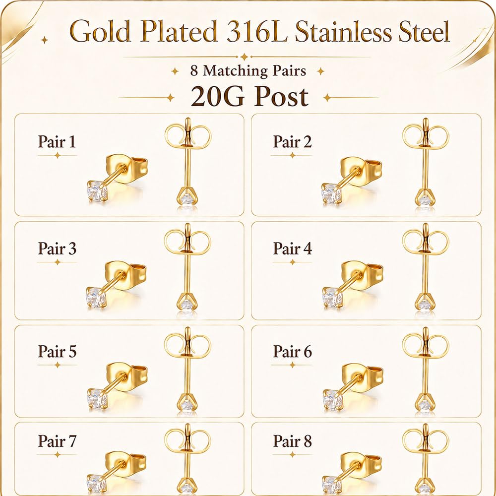 10 Pairs Small Stud Earrings for Women Hypoallergenic Multiple Piercings