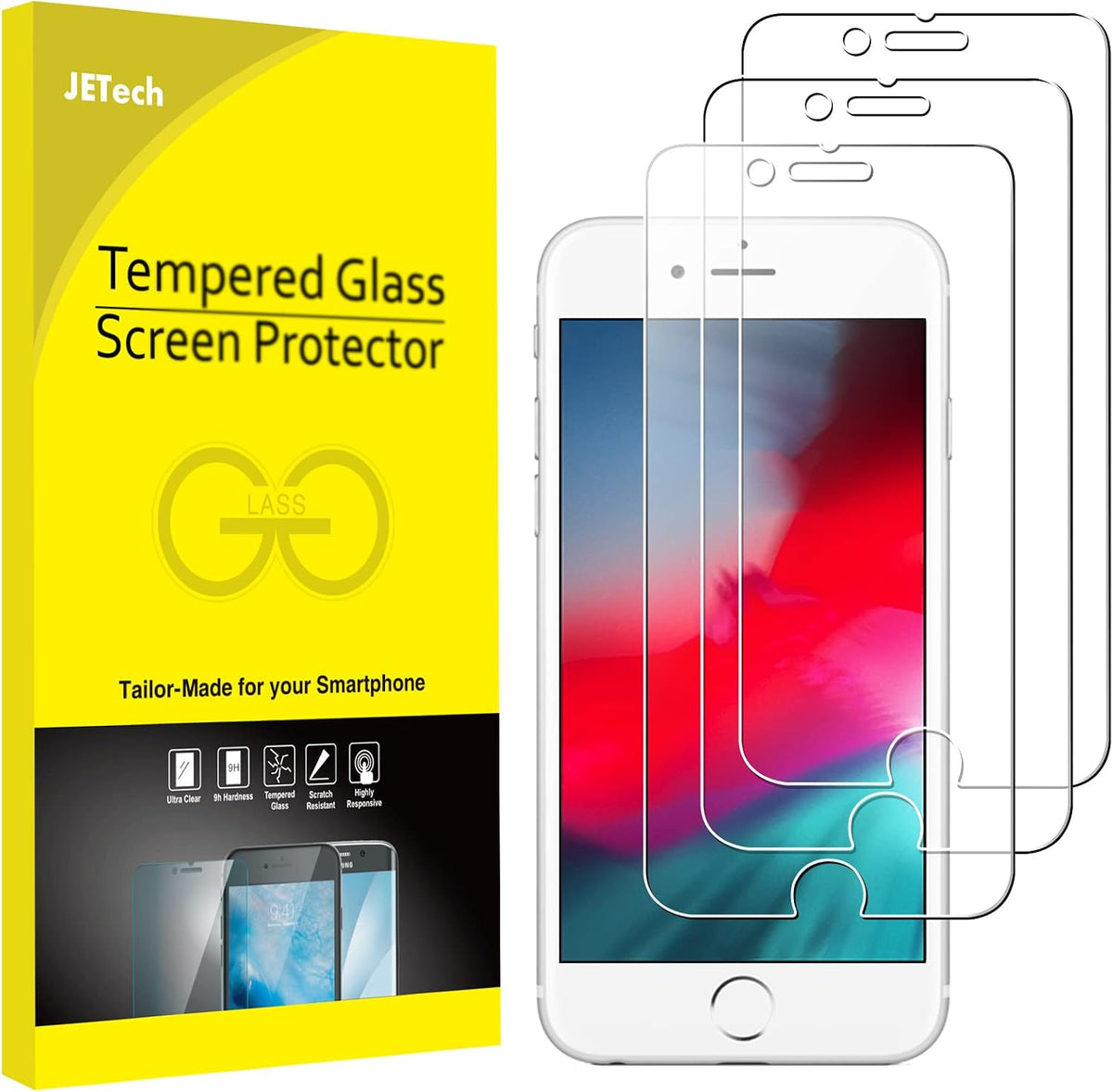 JETech Screen Protector for iPhone SE 3/2 (2022/2020), 3-Pack