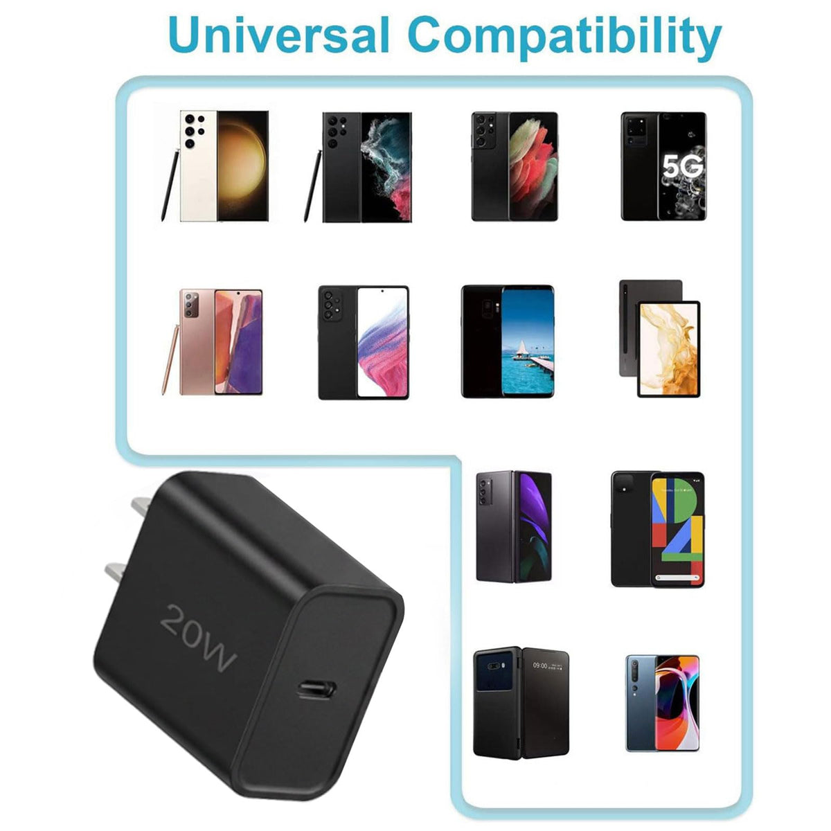 20W Fast Charger, 4Pack USB-C Port Charger with Type C-C Cable