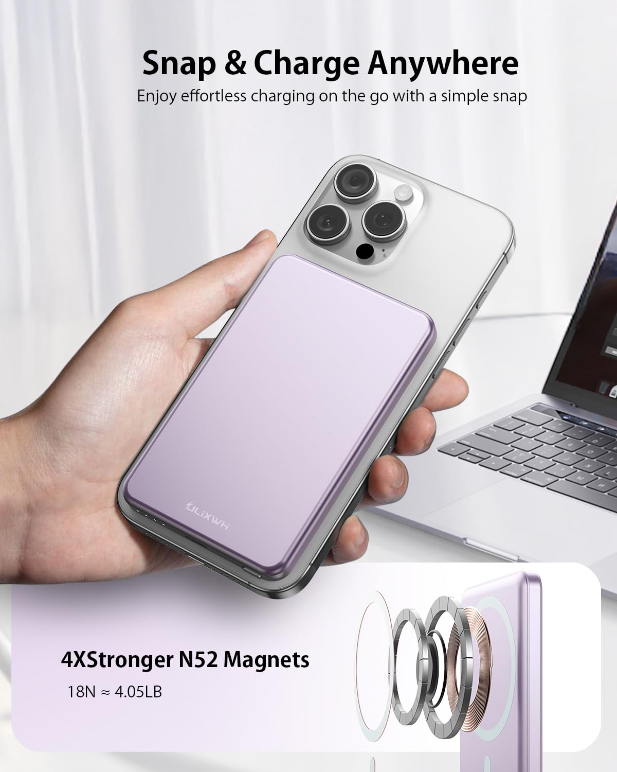 [0.3" Ultra Slim] [Alloy-Made] ULiXWH for Magsafe Portable Charger iPhone