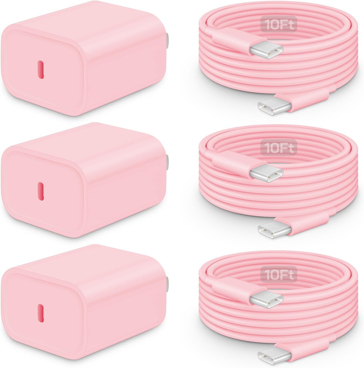 20W Fast Charger for iPhone 18/17/16/15 with 6FT Cable [3-Pack] - Black