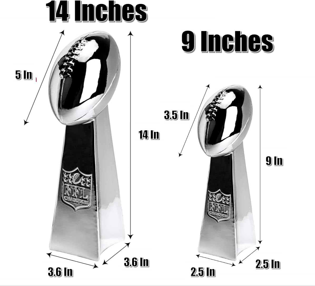 Spire Designs Fantasy Football Trophy - Chrome Replica Championship Trophy - First Place Winner Award for League - 2 Sizes