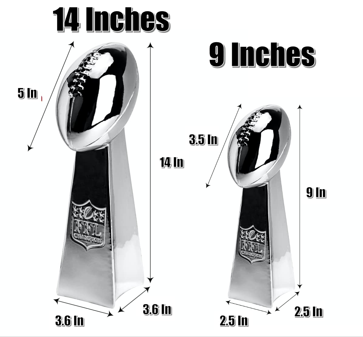 Spire Designs Fantasy Football Trophy - Chrome Replica Championship Trophy - First Place Winner Award for League - 2 Sizes