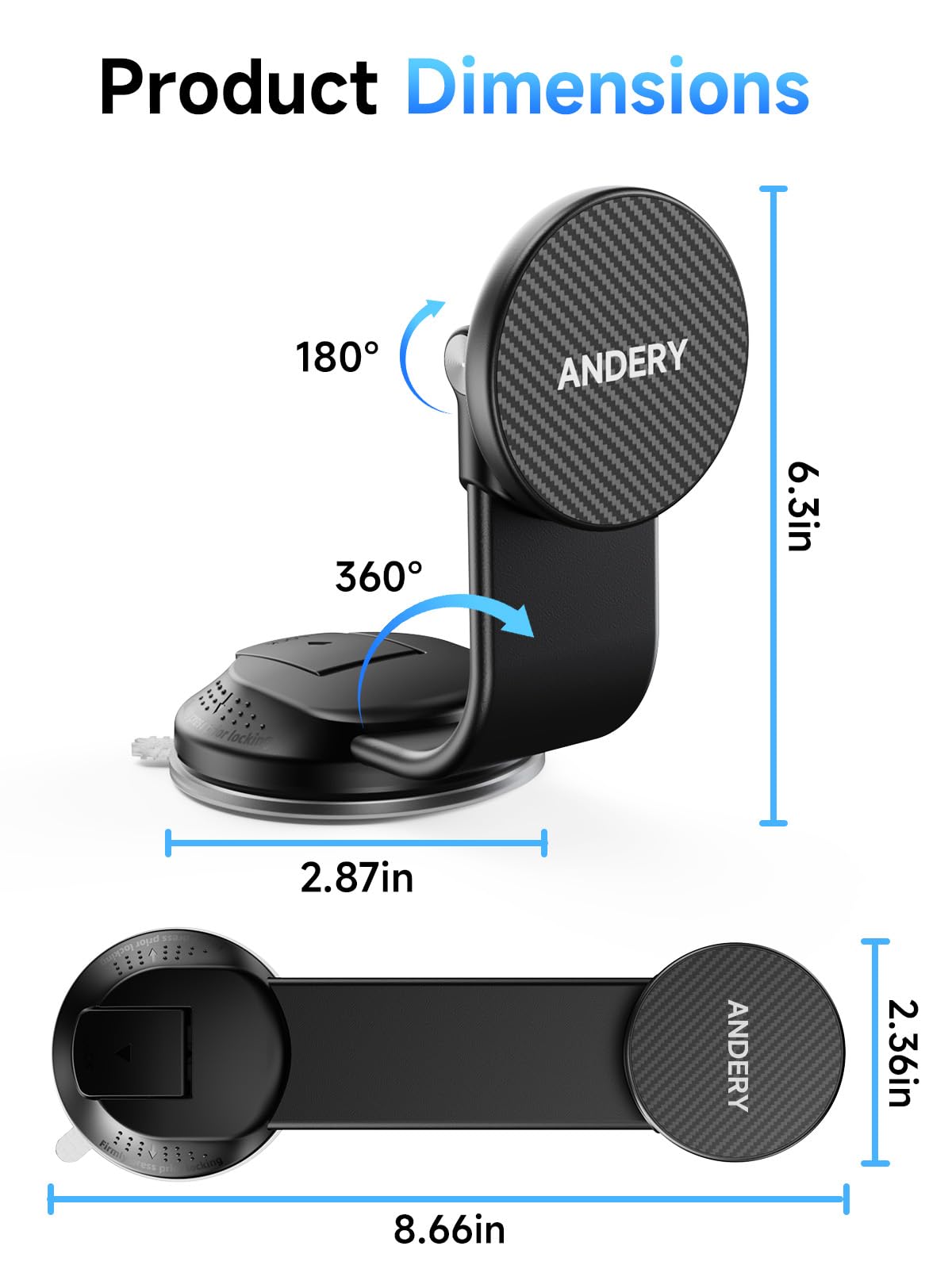 Compact Foldable Car Phone Holder for Magsafe [78+LBS Strongest Suction & 2400gf Strongest Magnetic] 360° Adjustable Car Phone Mount, Bedstand & Desk Mounts for iPhone 18-12 Pro Max (Carbon Fiber)