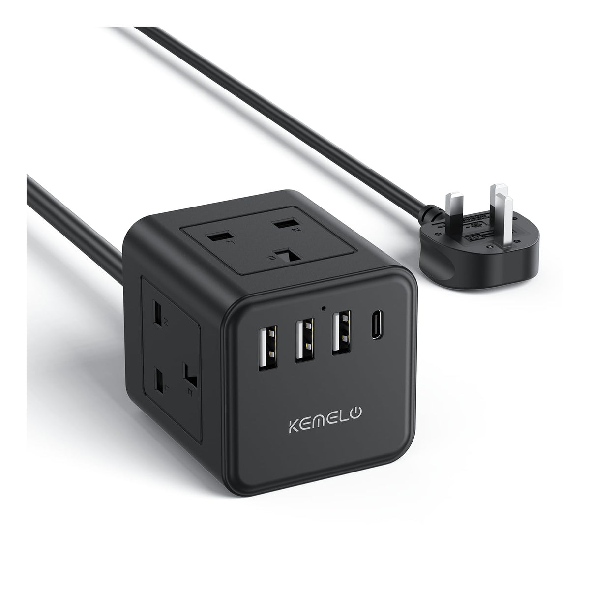 PD20W Cube Extension Lead with 4 USB Slots, Kemelo 4 Way (13A/3250W) Multi Plug Extension Cable with Child Safety UK Desktop Power Extension Socket,1.5M Extension Cords for Home Dorm Office