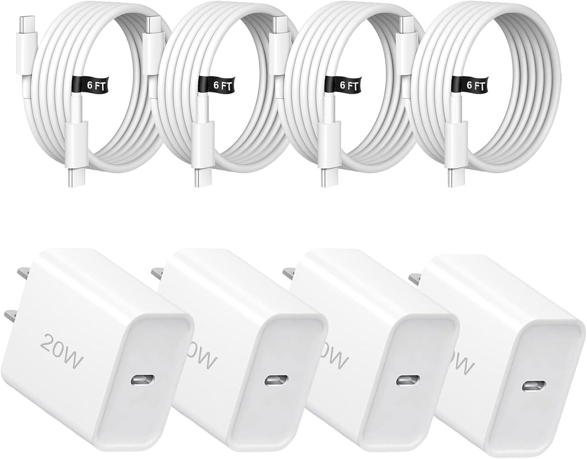 20W Fast Charger, 4Pack USB-C Port Charger with Type C-C Cable