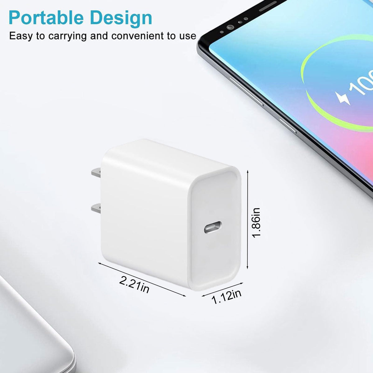 20W Fast Charger, 4Pack USB-C Port Charger with Type C-C Cable