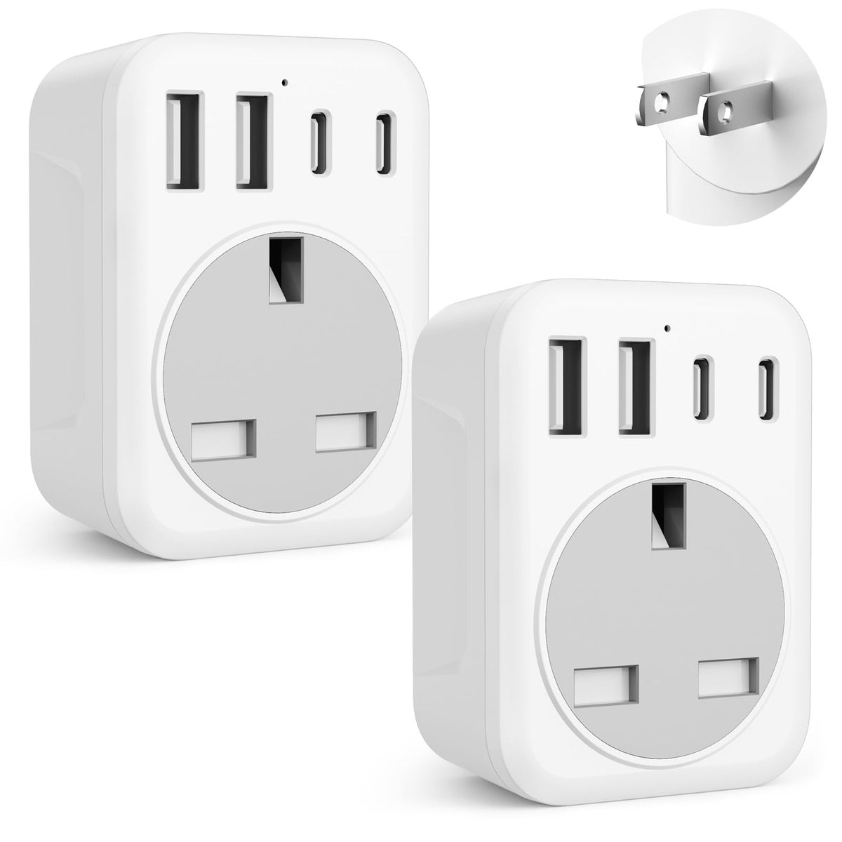 UK To European Plug Adapter,5 IN 1 European Travel Adaptor with 2 USB C & 2 USB A,Grounded EU Plug Adapter for Germany Spain France Turkey Greece etc (Type E/F)