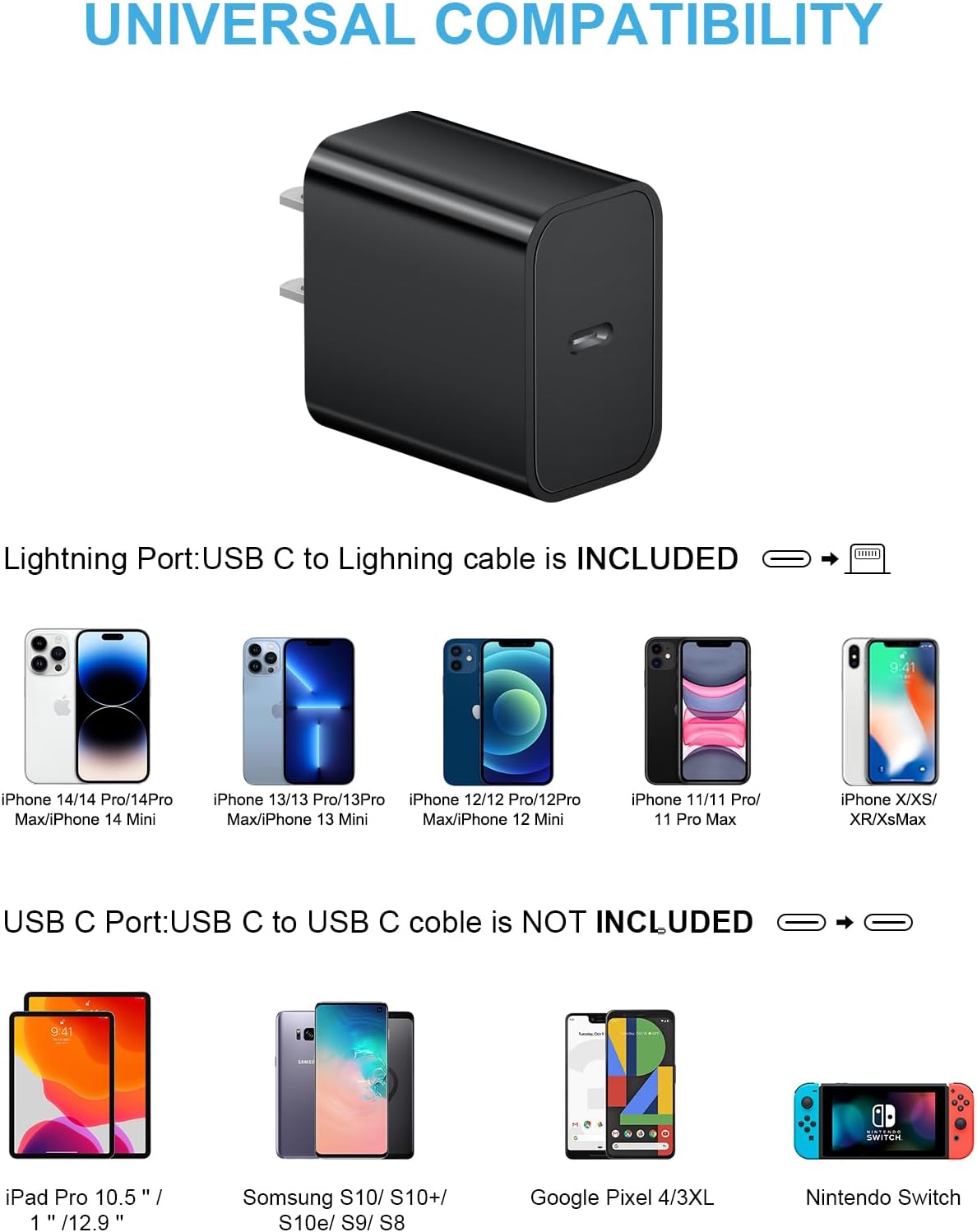 iPhone 14 13 12 11 Super Fast Charger [2Pack] cargador 20W Rapid USB C Wall Charger Block with 6FT Fast Charging Cable Compatible with iPhone 14/13/12/11/Pro/Pro Max/Mini/Xs Max/XR/X, iPad - Black