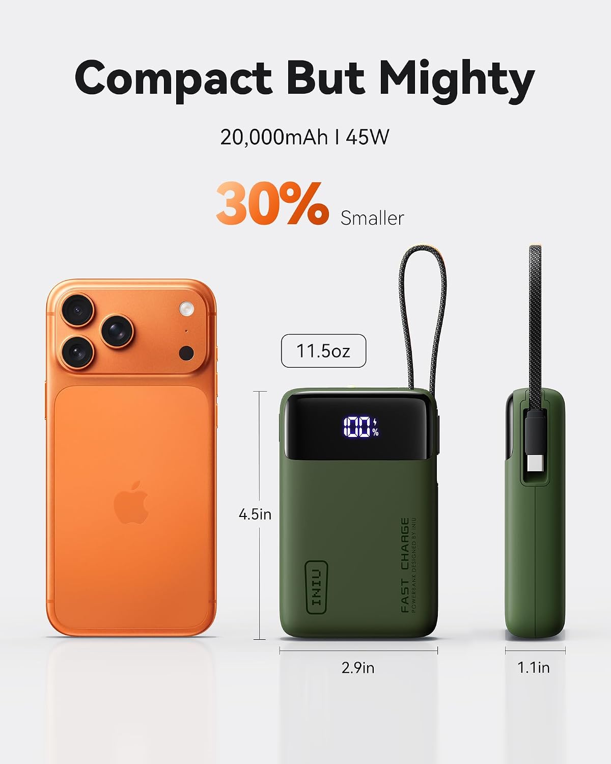 INIU Portable Charger, Smaller 45W Fast Charging Power Bank, 10000mAh Black