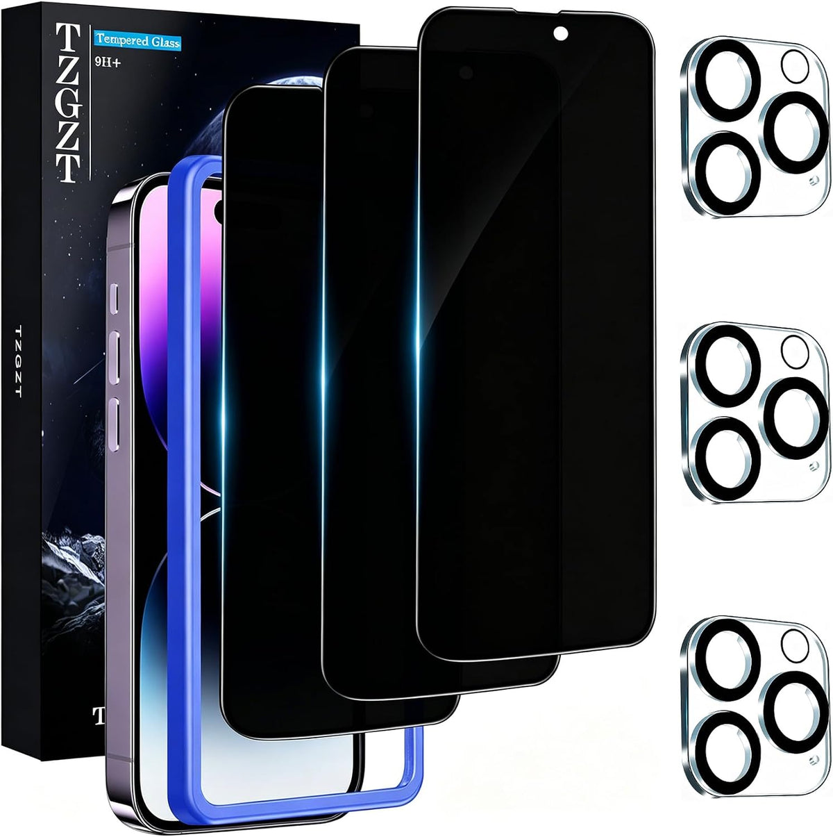 TZGZT 3 Pack Privacy Screen Protectors for iPhone Duo, Tempered Glass