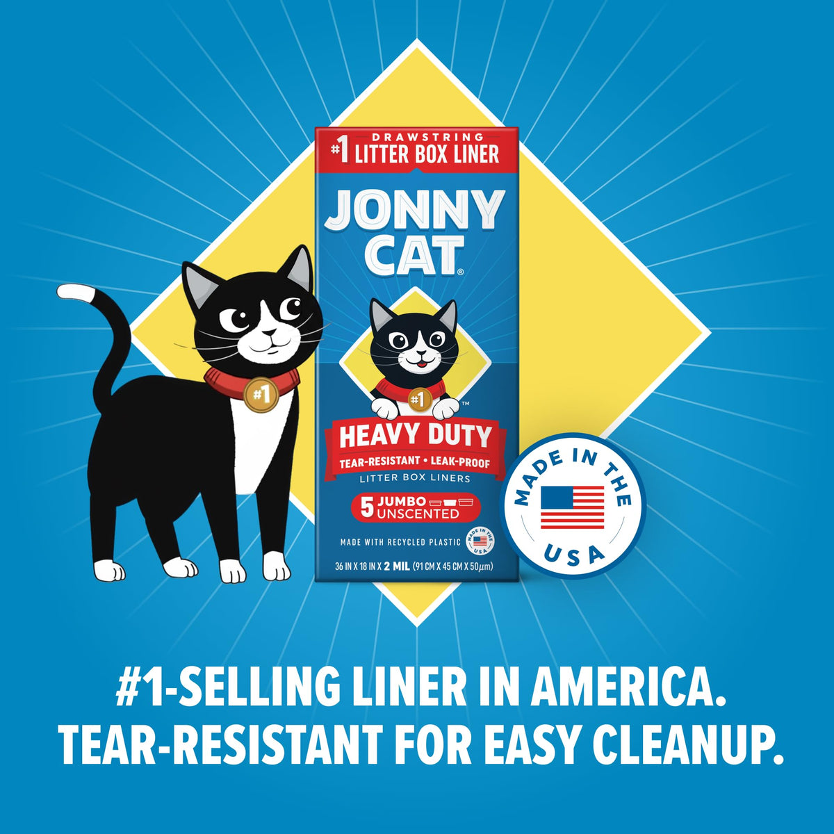 Jonny Cat Litter Box Liners Heavy Duty, Tear & Leak Resistant Jumbo 15ct