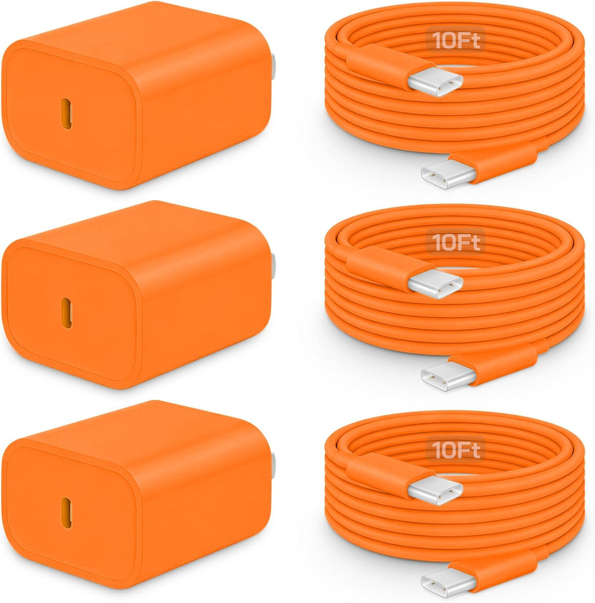 20W Fast Charger for iPhone 18/17/16/15 with 6FT Cable [3-Pack] - Black