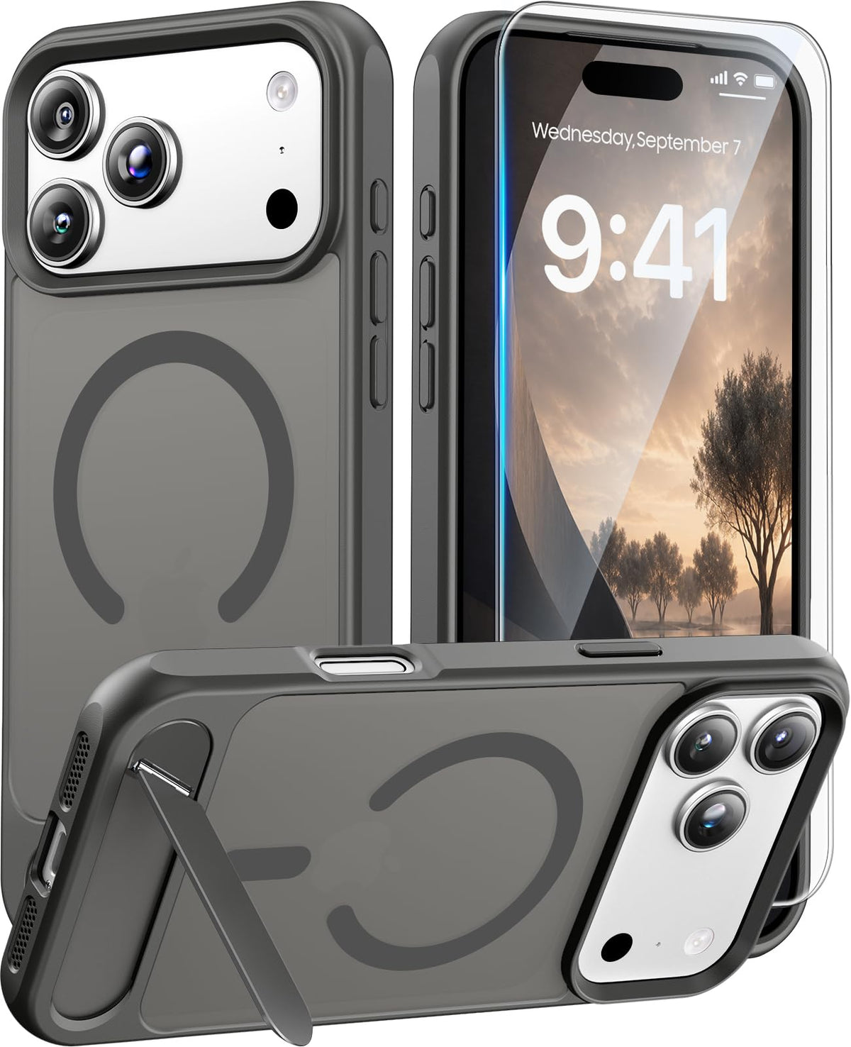 Magnetic for iPhone 16 Pro Case with Stand, Clear Matte