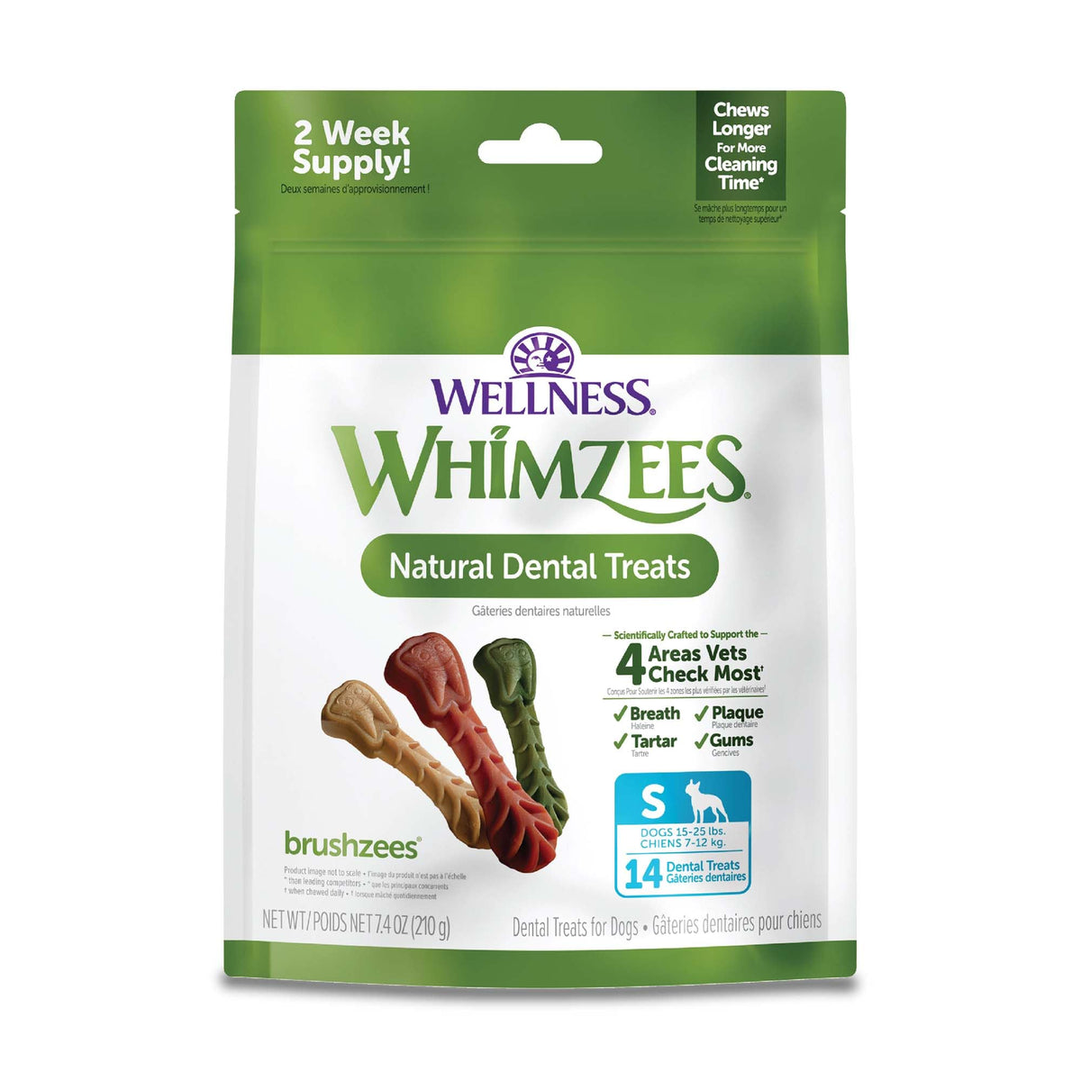 Whimzees Wellness Brushzees Natural Dog Dental Treat, VOHC Accepted Chews, Freshens Breath, Extra-Small Size, 12.7 oz Bag, 48 Count