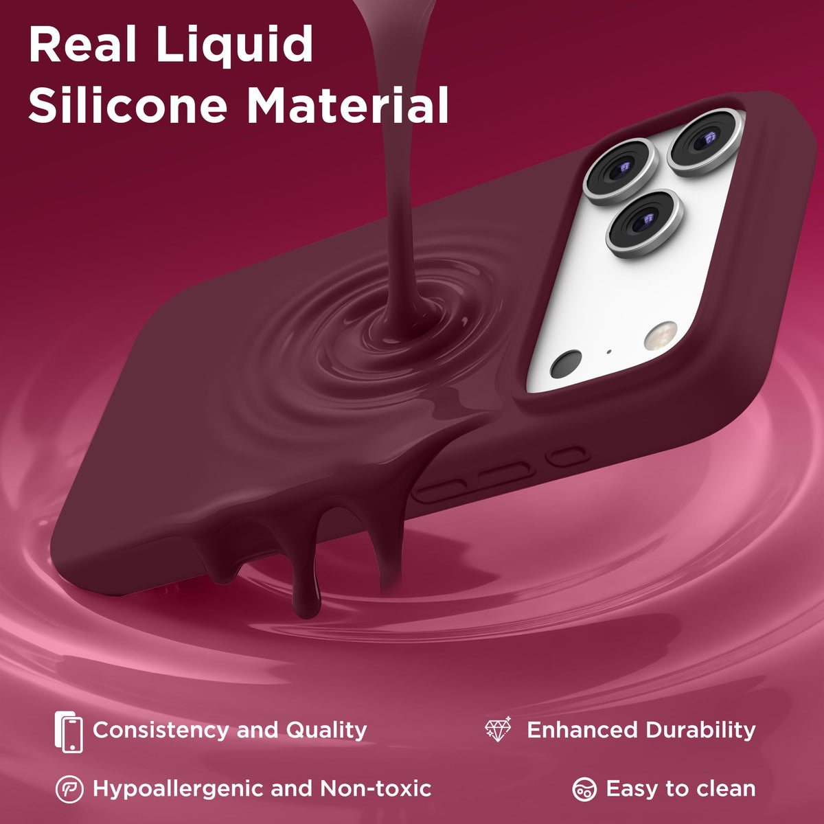 Magnetic for iPhone 18 Pro /17 Pro Case Silicone, Wine Red