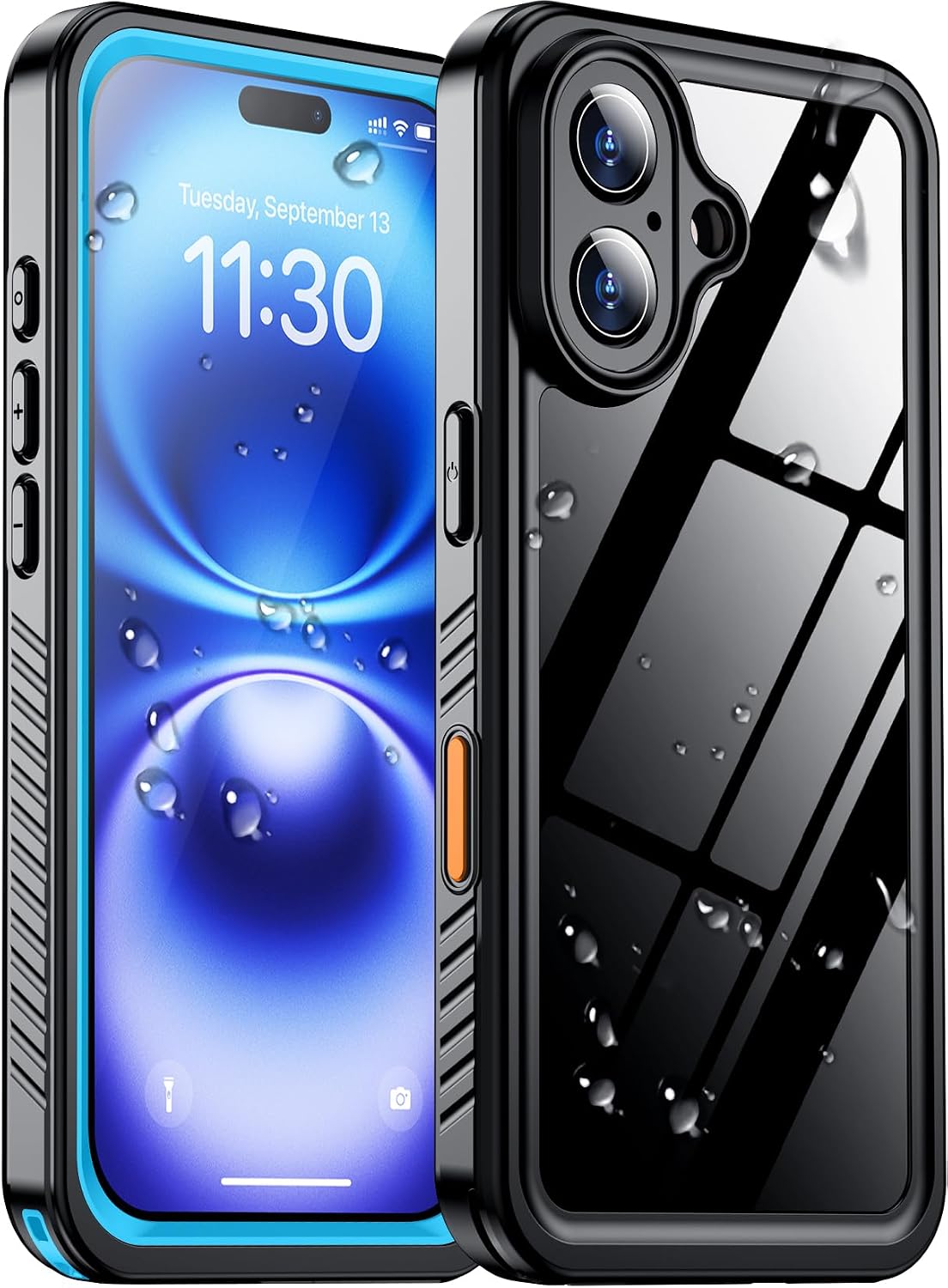 Temdan Compatible with iPhone 17 Pro Case,Waterproof Built-in Screen & Camera Protector IP68 Underwater Full Body 17FT Military Dropproof Shockproof Phone Case 6.3"-Blue/Clear
